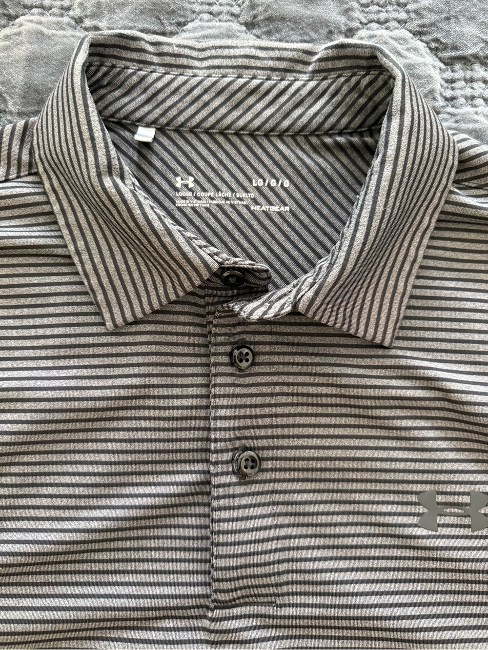 Under Armour Men’s Gray and Black Striped Polo